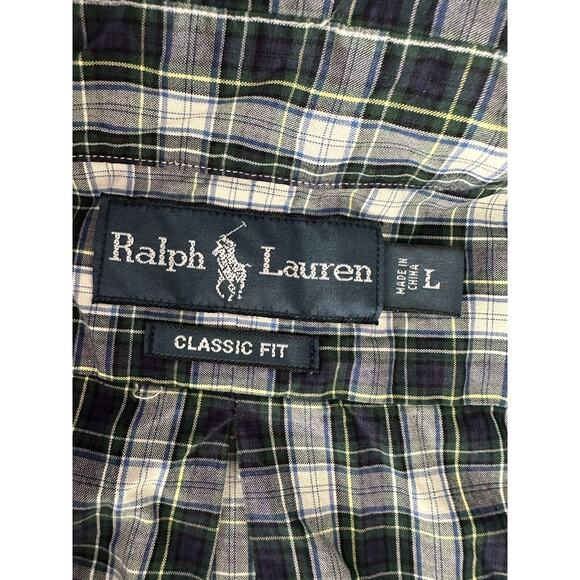 Ralph Lauren Classic Fit, Button Up LRG Blue w/Green Plaid Navy Pony Long Sleeve - Picture 4 of 11